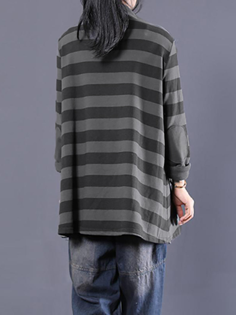 Felpa a collo alto a righe casual da donna