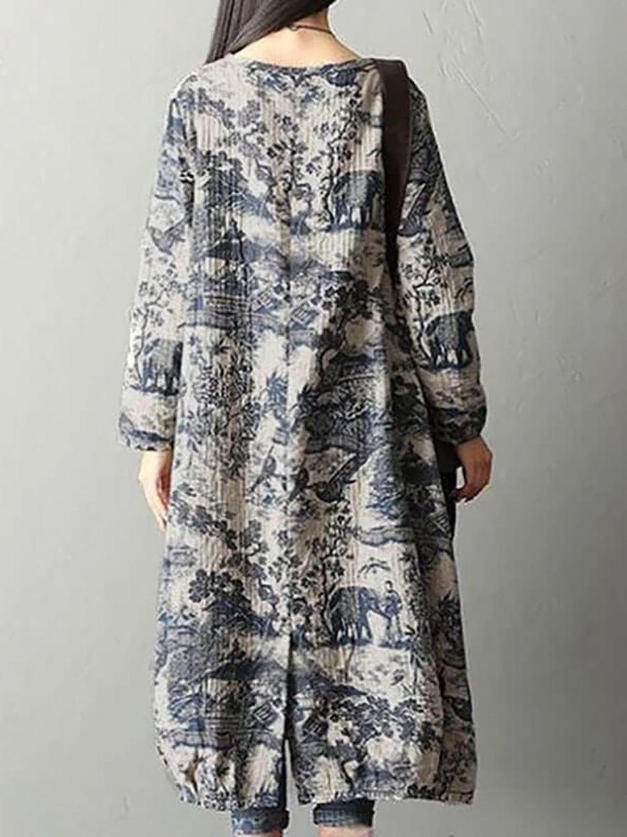 Abito lungo da donna con stampa floreale in cotone vintage casual e ampio