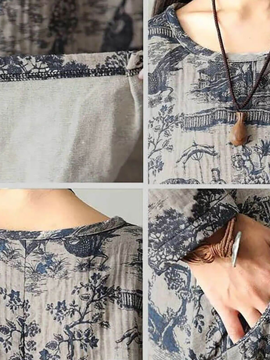 Abito lungo da donna con stampa floreale in cotone vintage casual e ampio