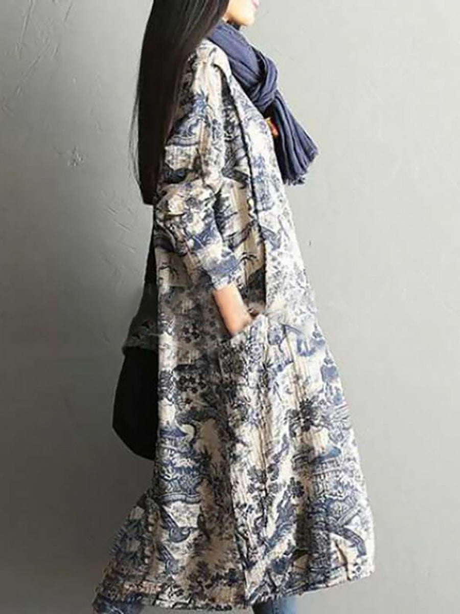 Abito lungo da donna con stampa floreale in cotone vintage casual e ampio