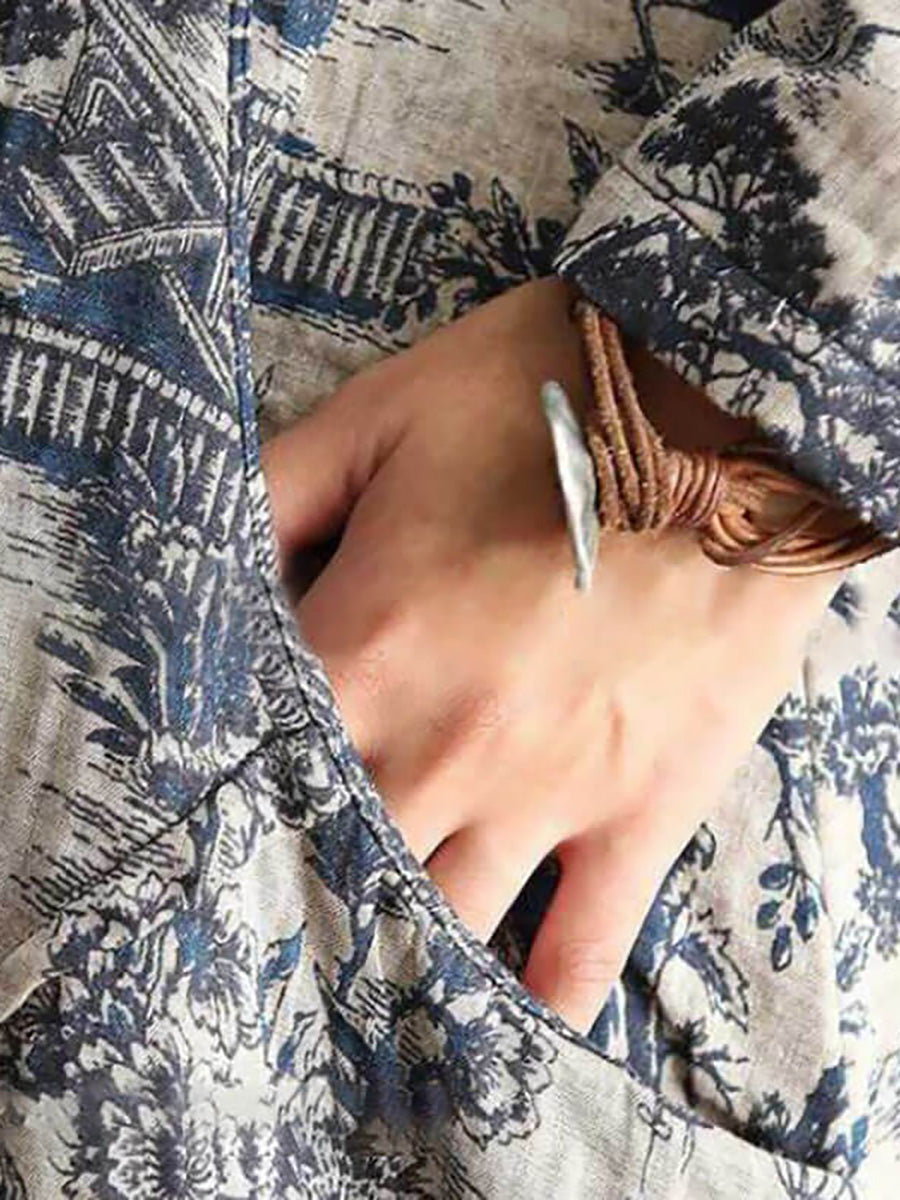 Abito lungo da donna con stampa floreale in cotone vintage casual e ampio