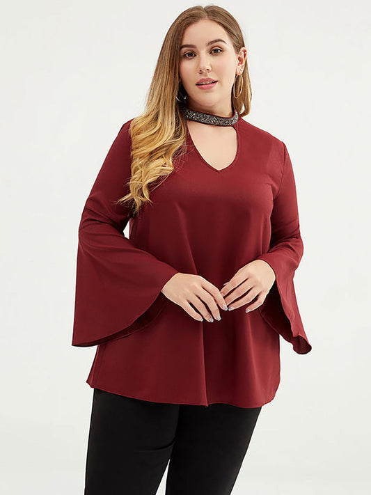 Women 3/4 Flare Sleeve Solid Color Tshirt