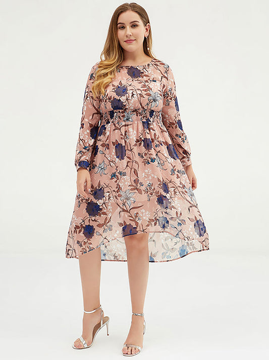 Abito midi in chiffon floreale da donna con cintura