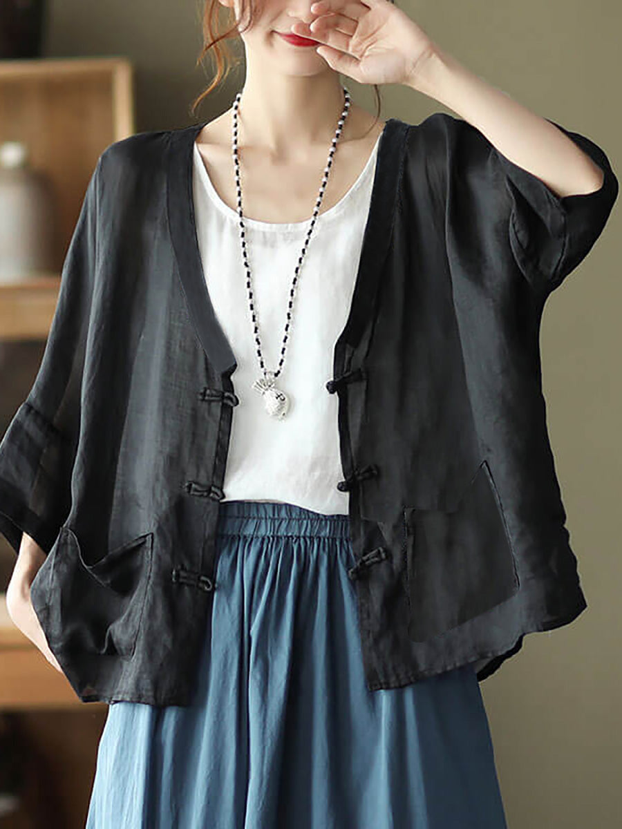 Cardigan vintage con protezione solare e tasca in ramiè