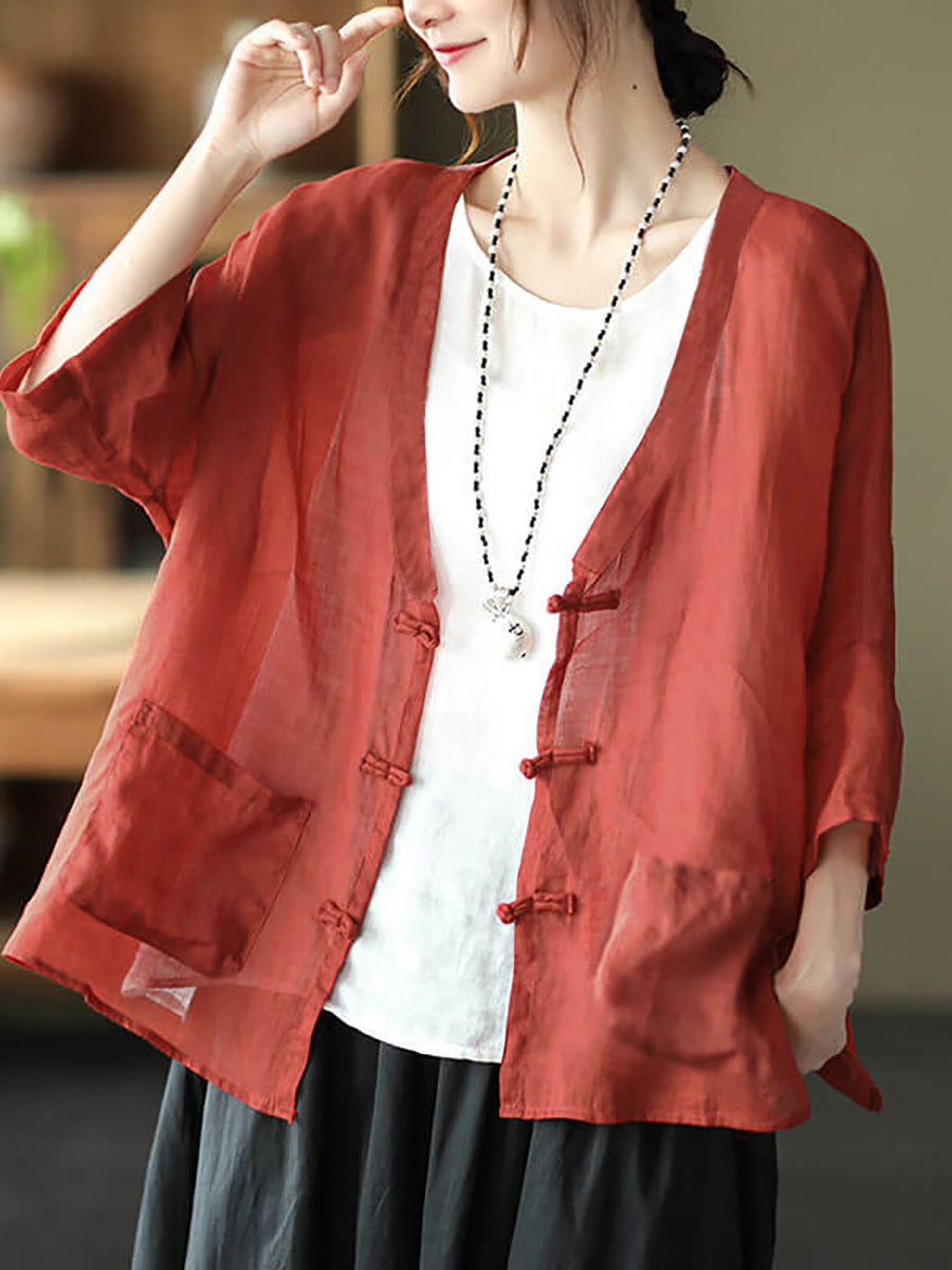 Cardigan vintage con protezione solare e tasca in ramiè