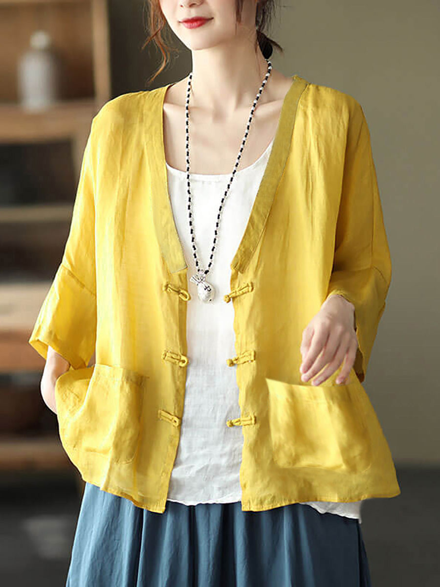 Cardigan vintage con protezione solare e tasca in ramiè