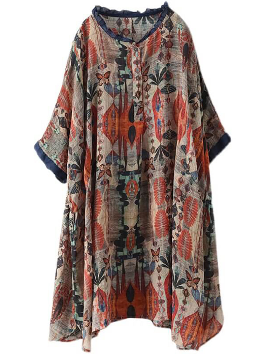 Camicia casual con stampa floreale vintage da donna Ramie