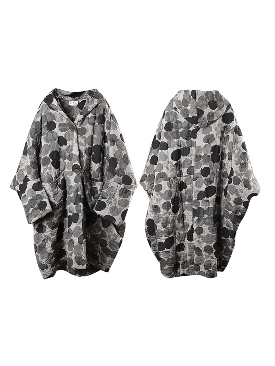 Manteau ample à capuche à pois rétro