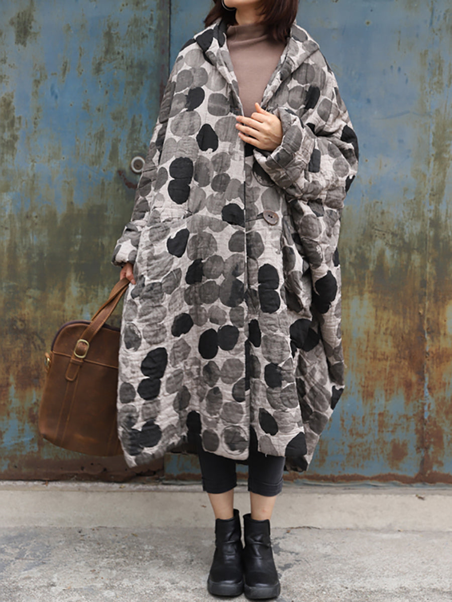 Manteau ample à capuche à pois rétro