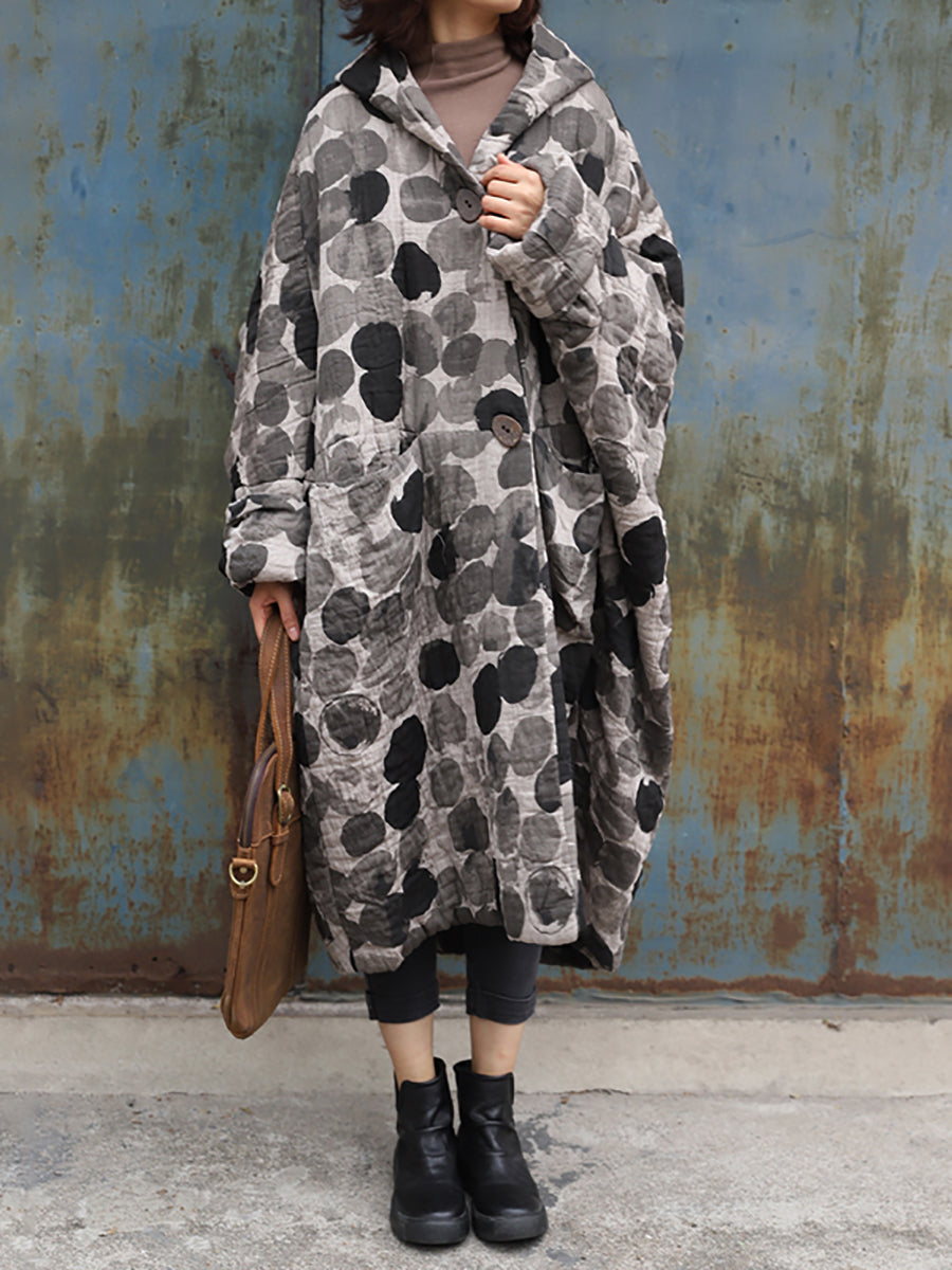 Manteau ample à capuche à pois rétro
