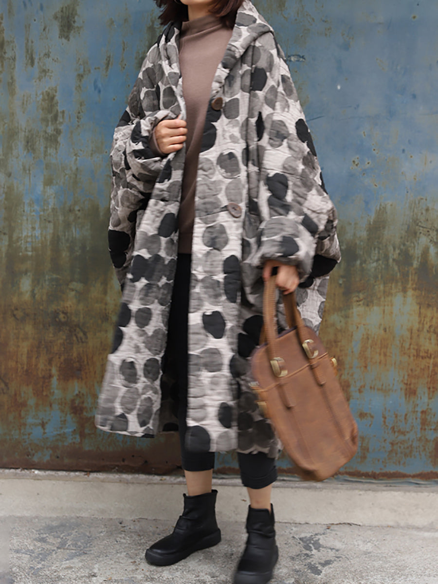 Manteau ample à capuche à pois rétro