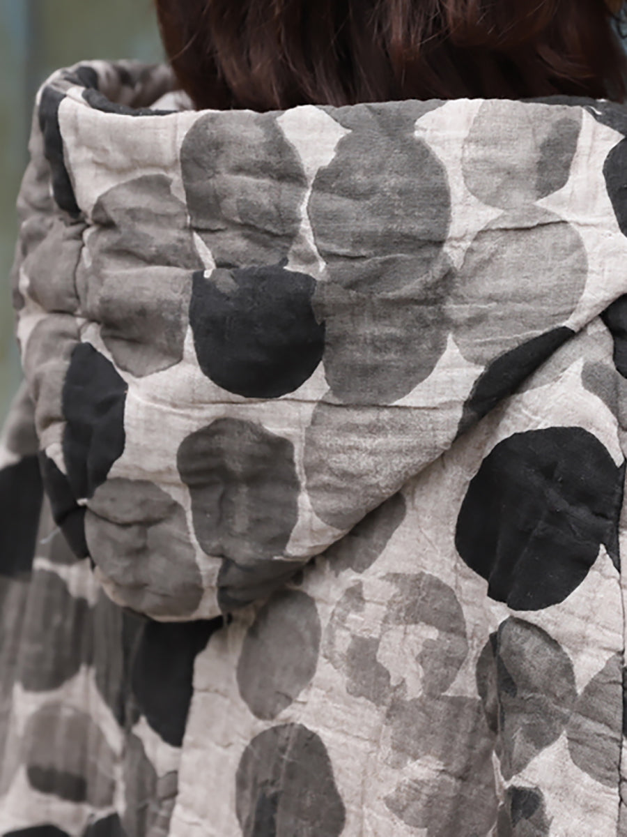 Manteau ample à capuche à pois rétro