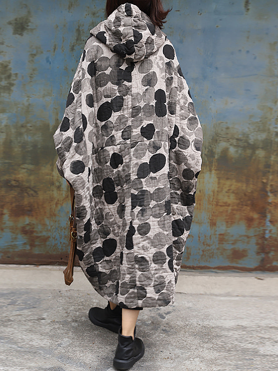 Manteau ample à capuche à pois rétro