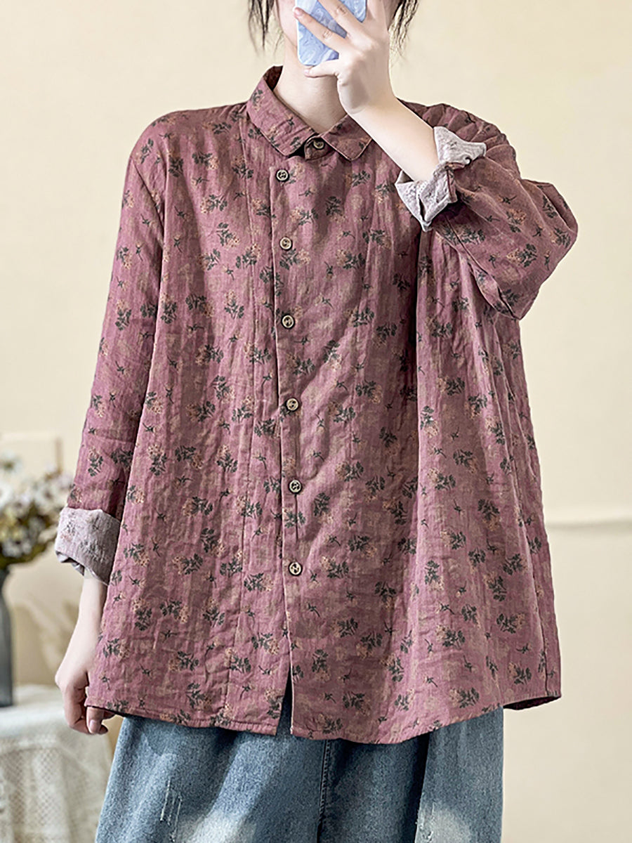 Chemise à fermeture oblique à imprimé floral vintage pour femme