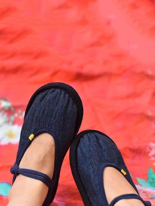 Scarpe basse primaverili in cotone tinta unita vintage da donna