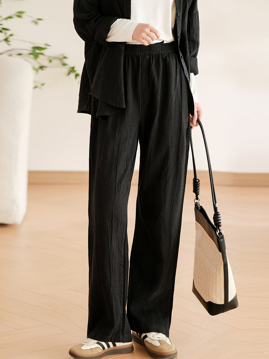 Pantaloni larghi in lino e cotone primaverili vintage da donna