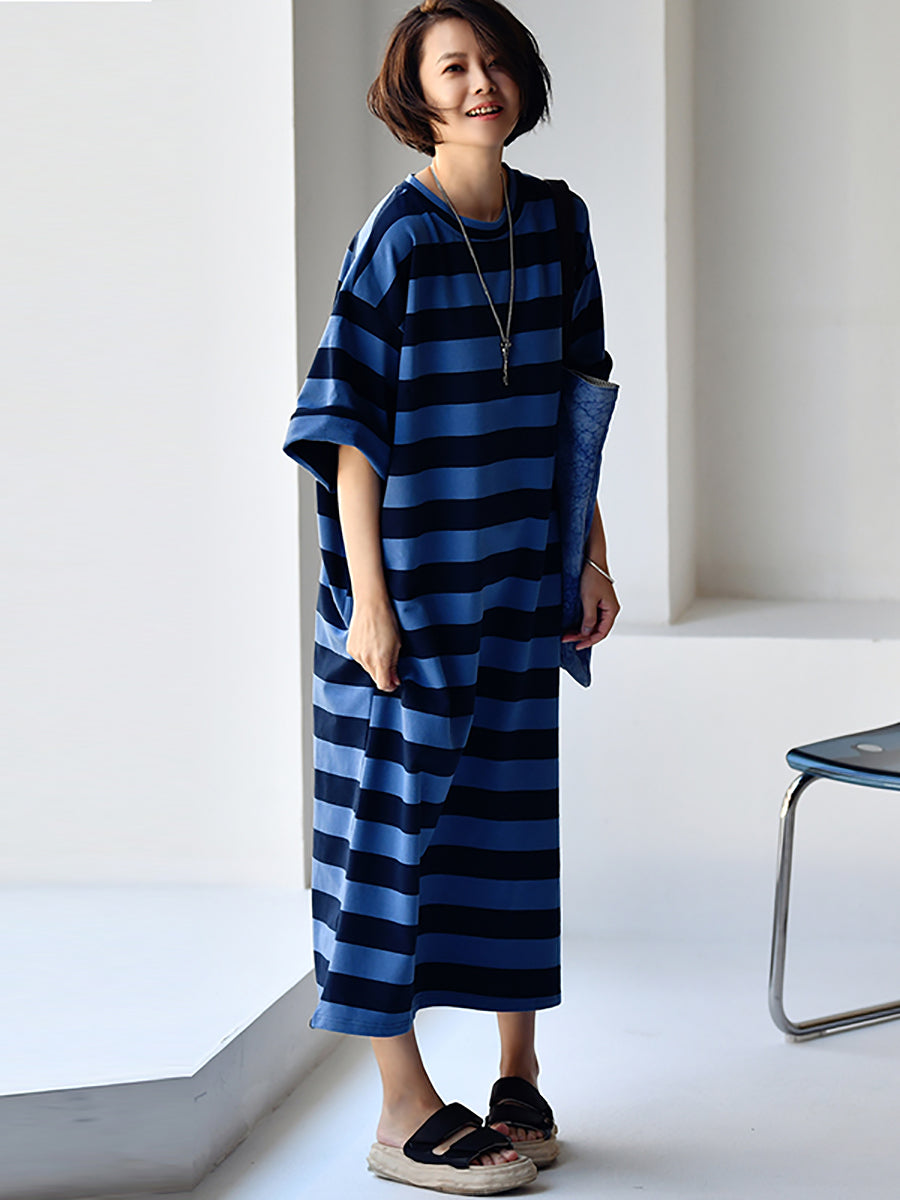 Women Casual Stripe Loose Maxi Dress