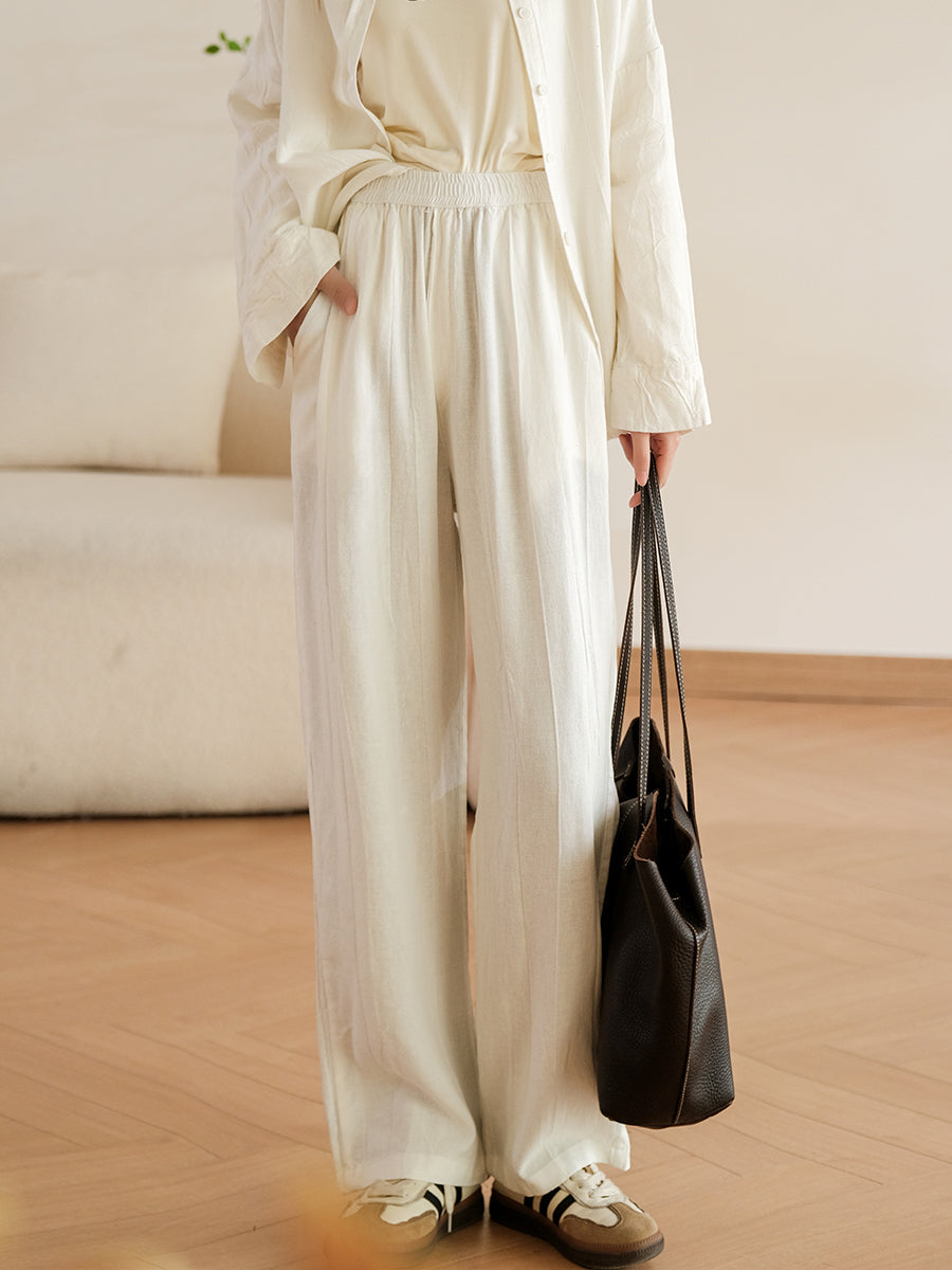 Pantaloni larghi in lino e cotone primaverili vintage da donna