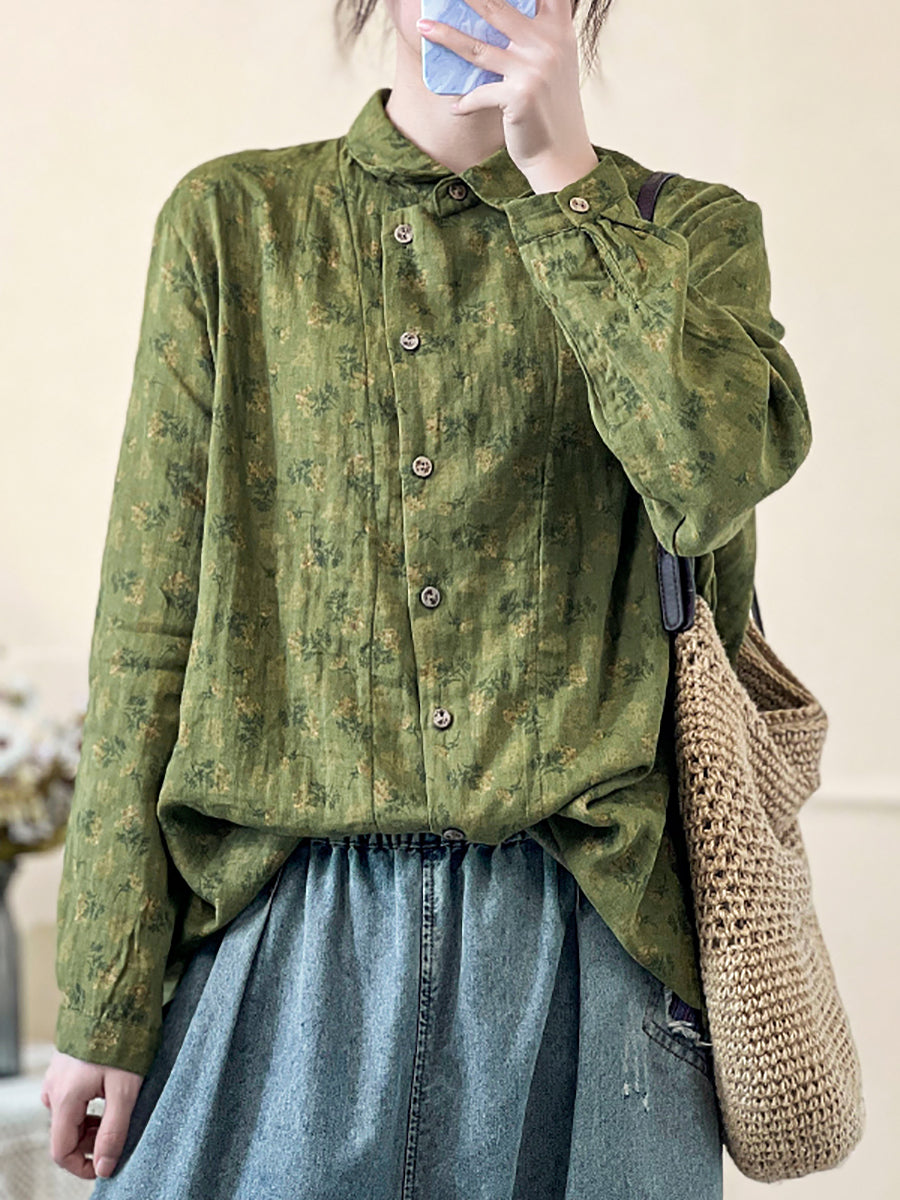 Chemise à manches longues à imprimé floral vintage pour femme