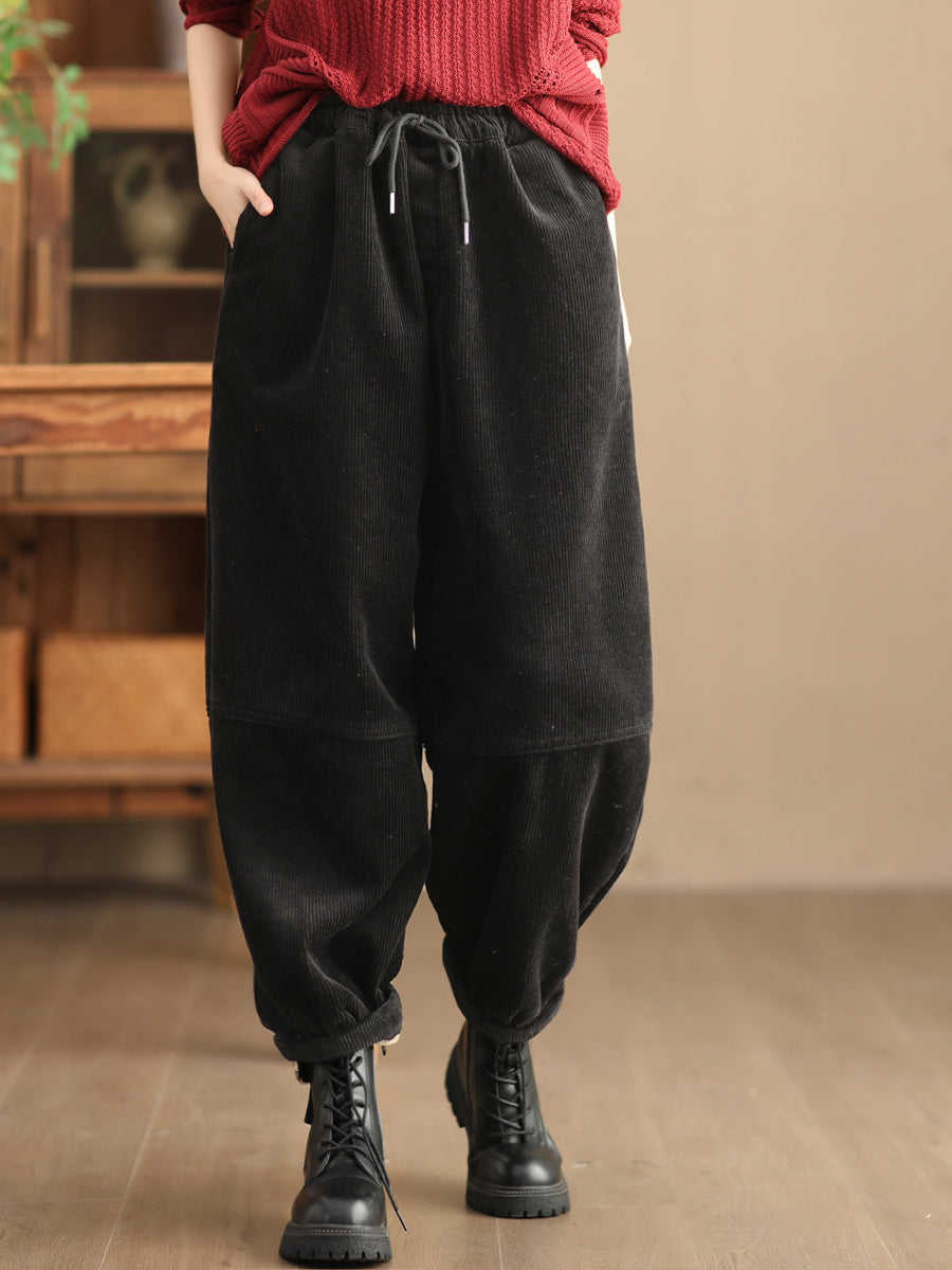 Pantalon décontracté uni ample doublé polaire pour femme