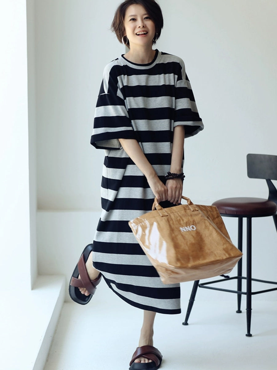 Women Casual Stripe Loose Maxi Dress