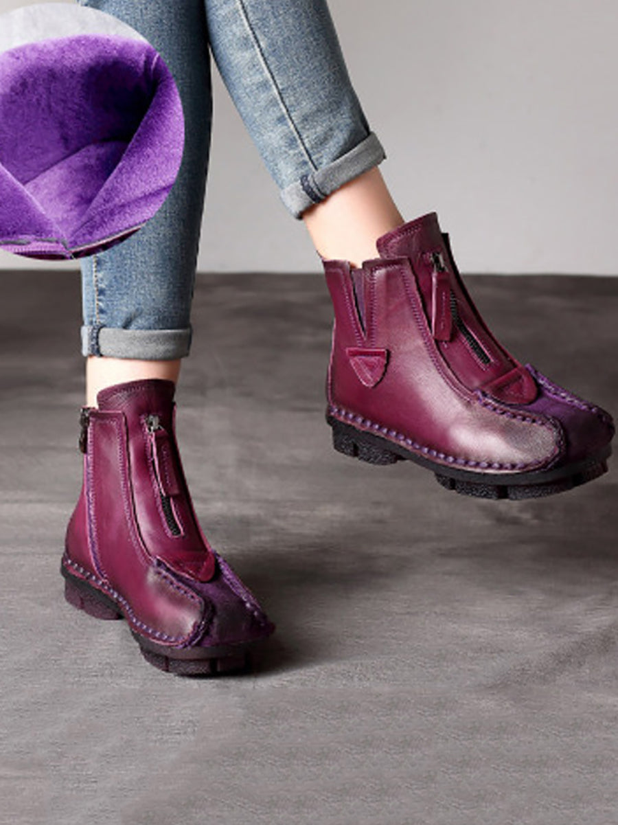 Stivali invernali vintage in vera pelle con cuciture