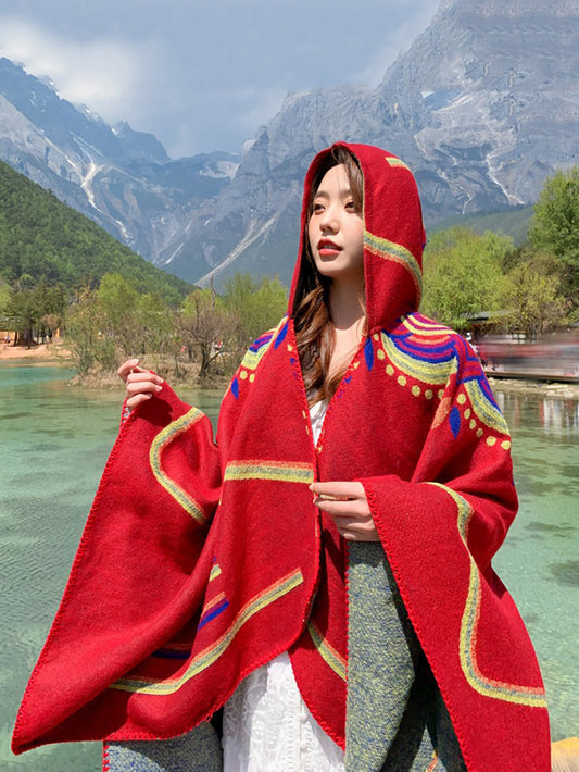 Sciarpa con cappuccio caldo a forma di fiore etnico da donna