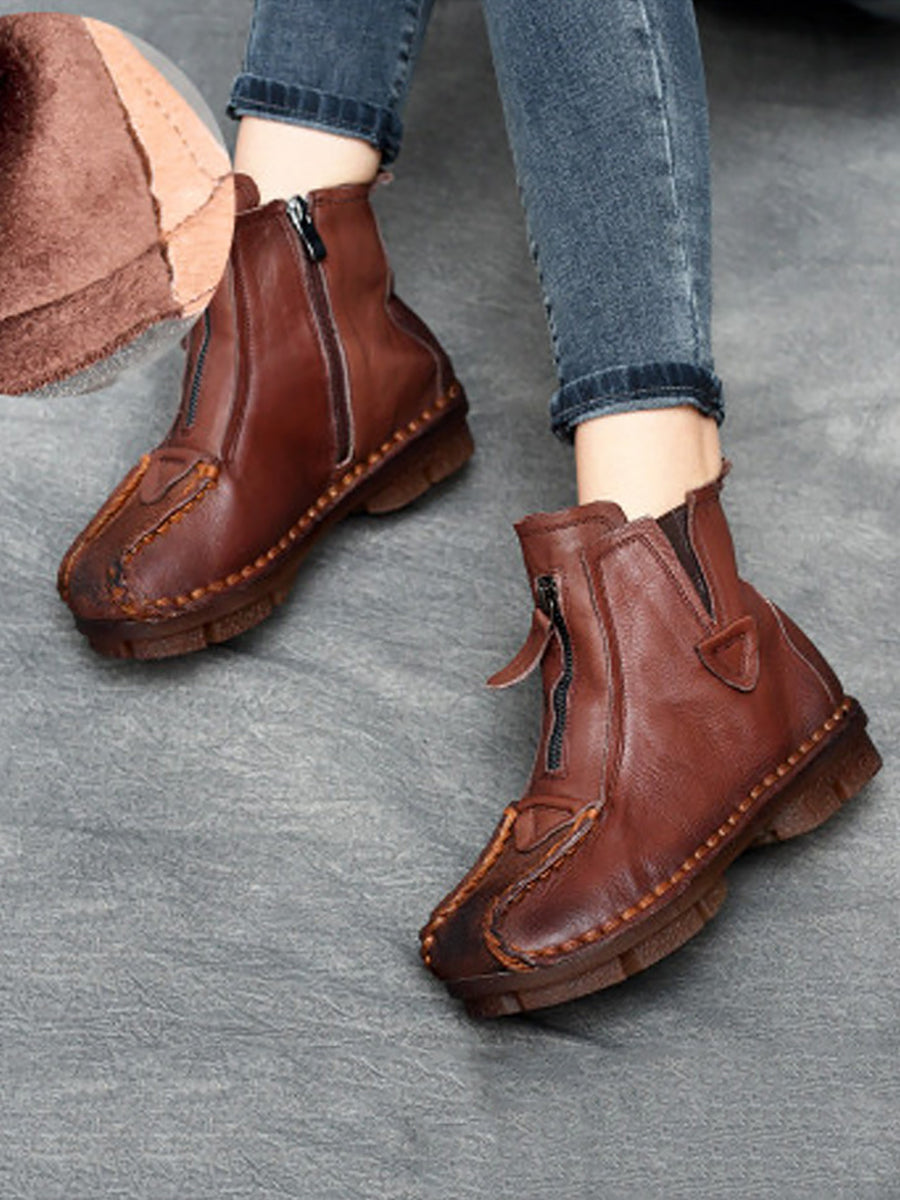 Stivali invernali vintage in vera pelle con cuciture