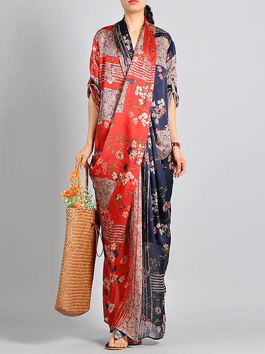 Abito da donna in tencel vintage con stampa floreale intrecciata 