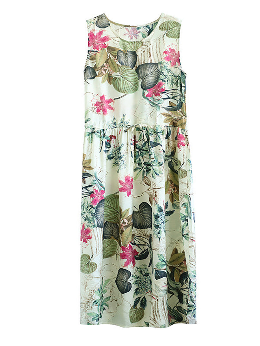 Vestito estivo casual senza maniche in cotone con stampa floreale