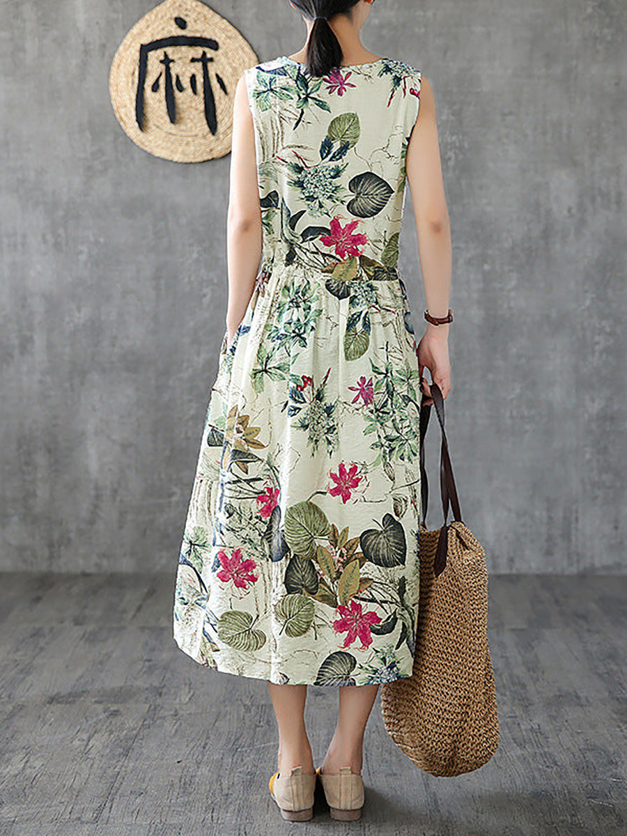 Vestito estivo casual senza maniche in cotone con stampa floreale