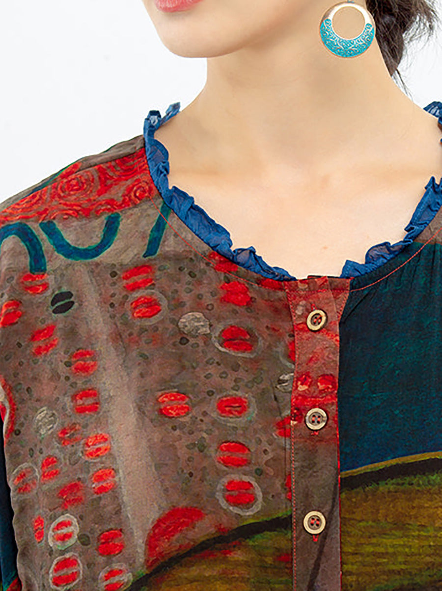 Abito camicia floreale vintage da donna di media lunghezza