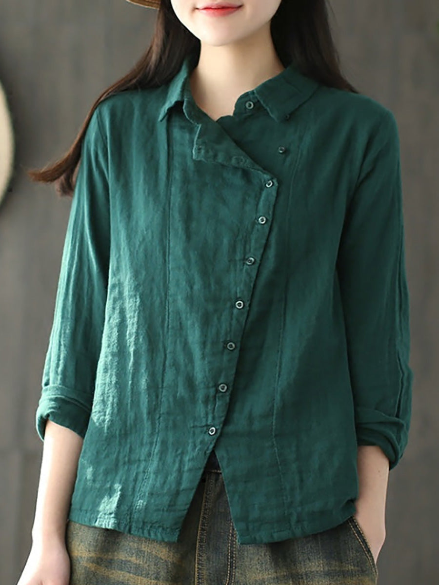 Camicia in cotone a maniche lunghe retrò tinta unita