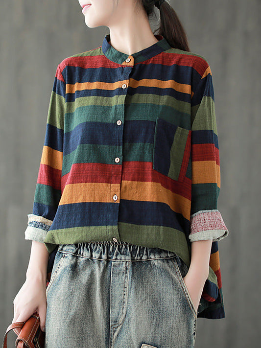 Camicia vintage a righe a maniche lunghe 100% cotone