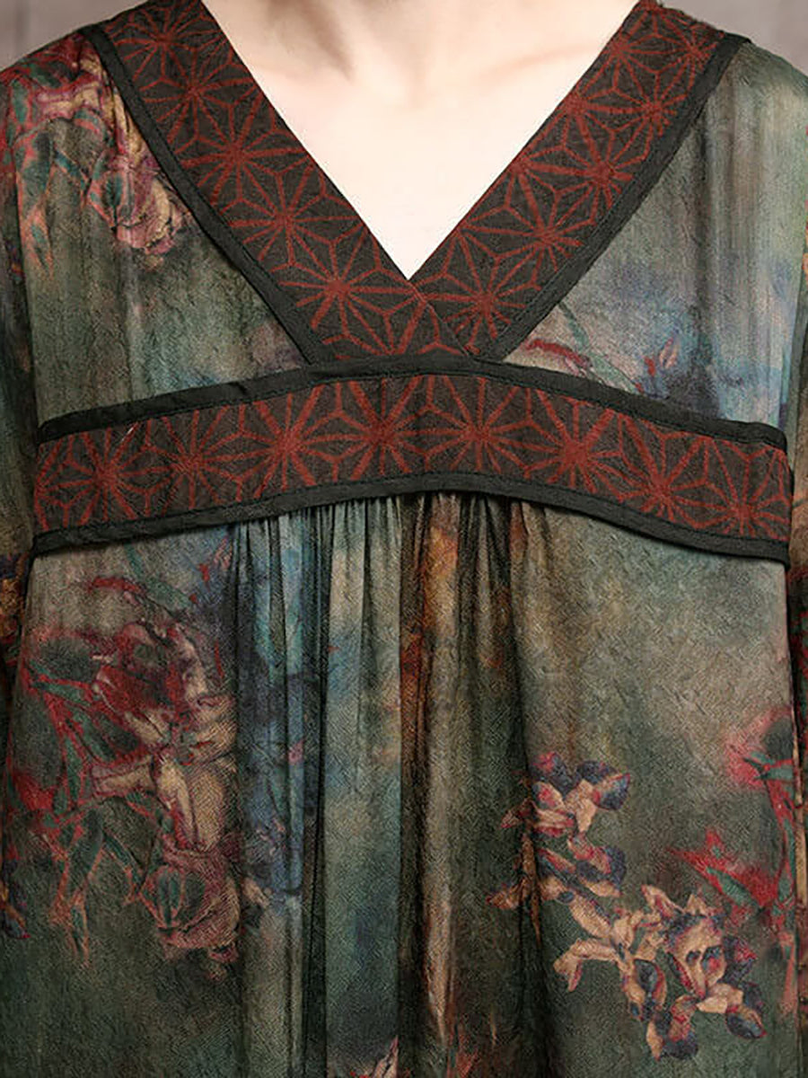 Women Retro Rayon Flower Maxi Dresses
