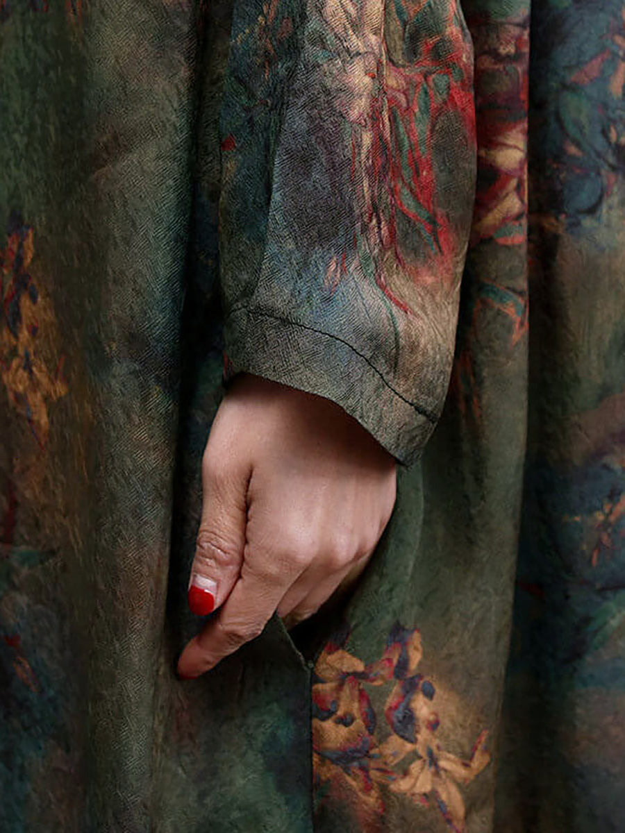 Women Retro Rayon Flower Maxi Dresses