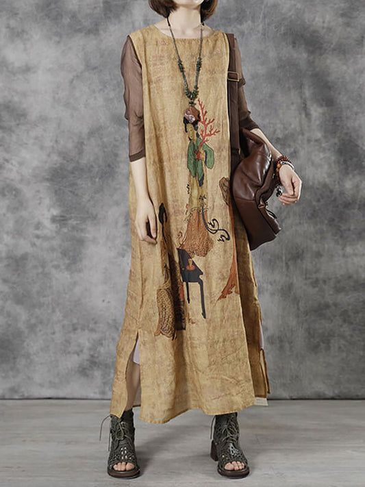 Abito lungo da donna vintage casual con scollo a V