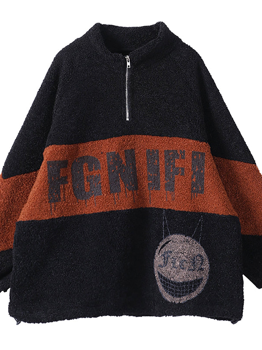 Felpa con cerniera e cuciture colorate invernali da donna