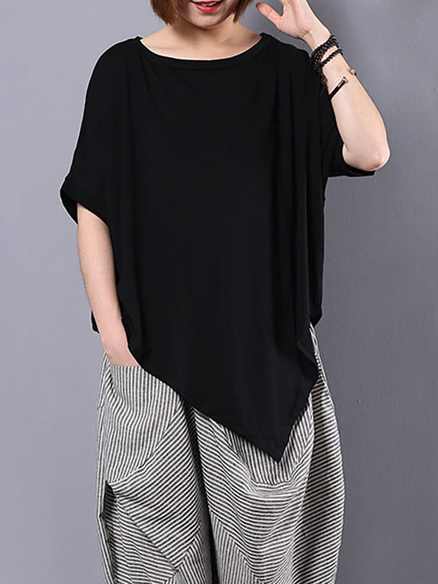 T-shirt ample irrégulier en coton pour femme