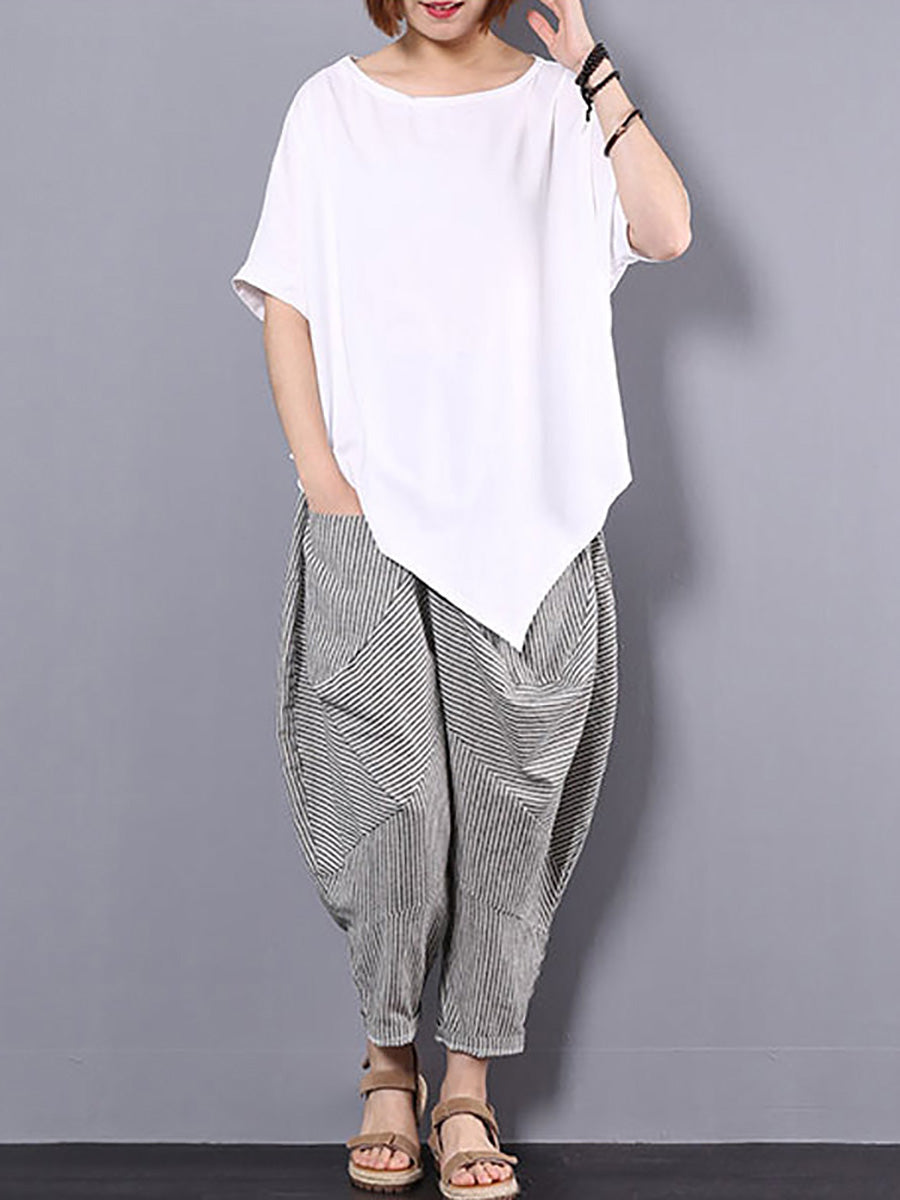 T-shirt ample irrégulier en coton pour femme