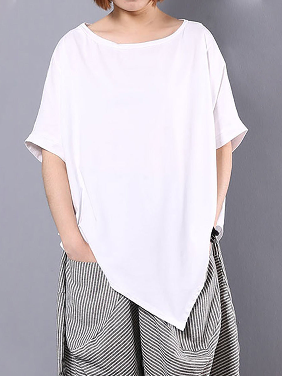 T-shirt ample irrégulier en coton pour femme