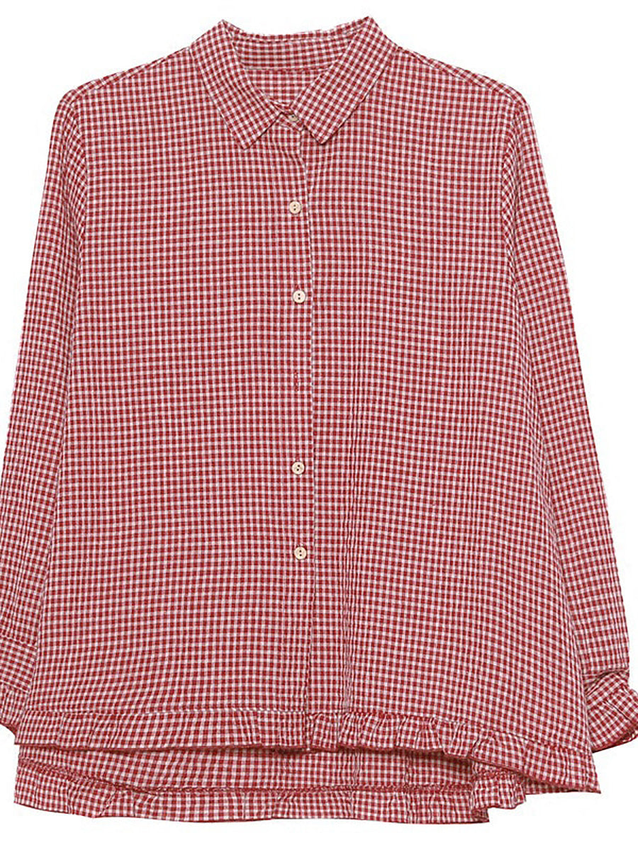 Camicia da donna in lino e cotone a quadri fatta a mano
