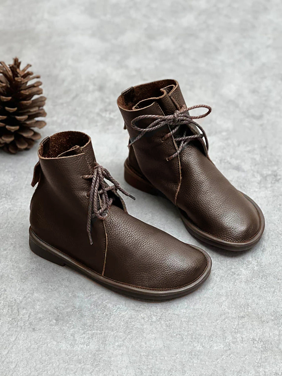 Stivaletti invernali vintage da donna in vera pelle con coulisse