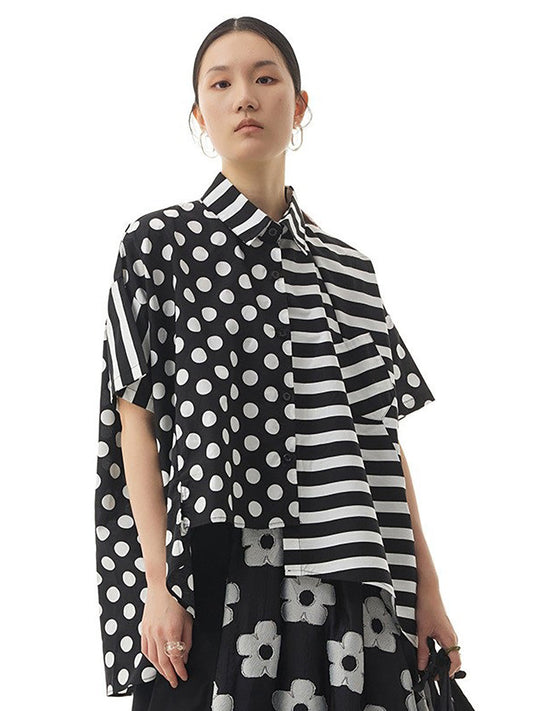 Camicia da donna in cotone a righe con pois e irregolare