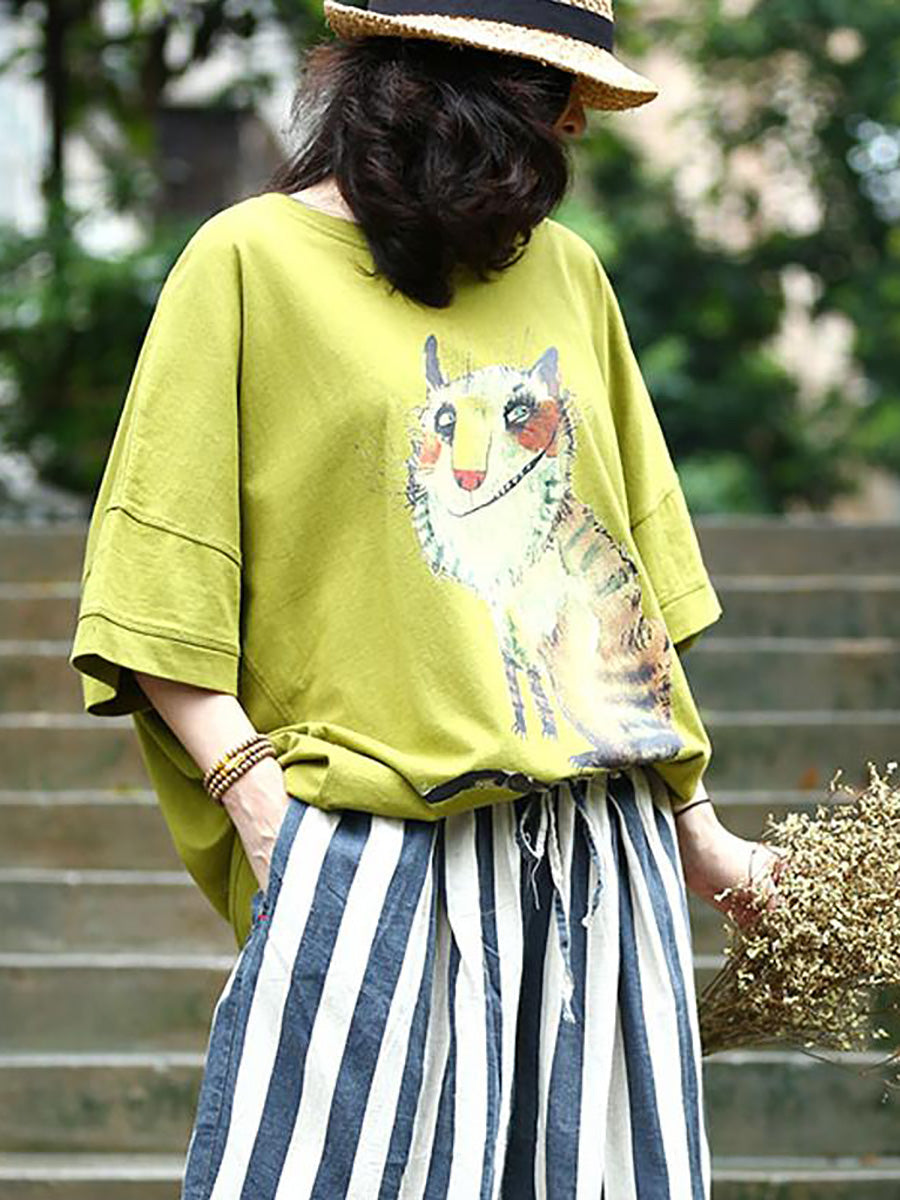 T-shirt ample et décontracté à imprimé animal pour femme