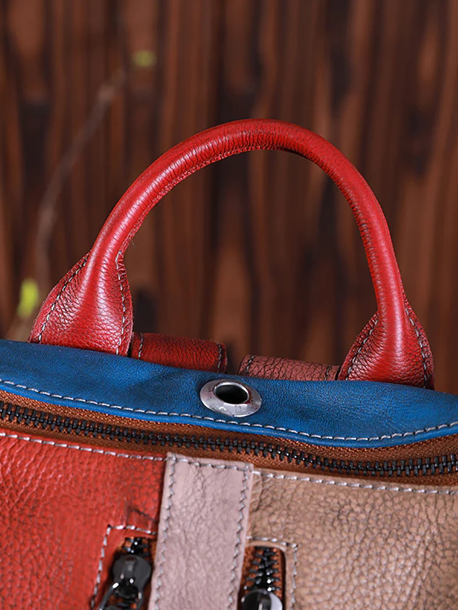 Zaino con cerniera in pelle multicolore da donna