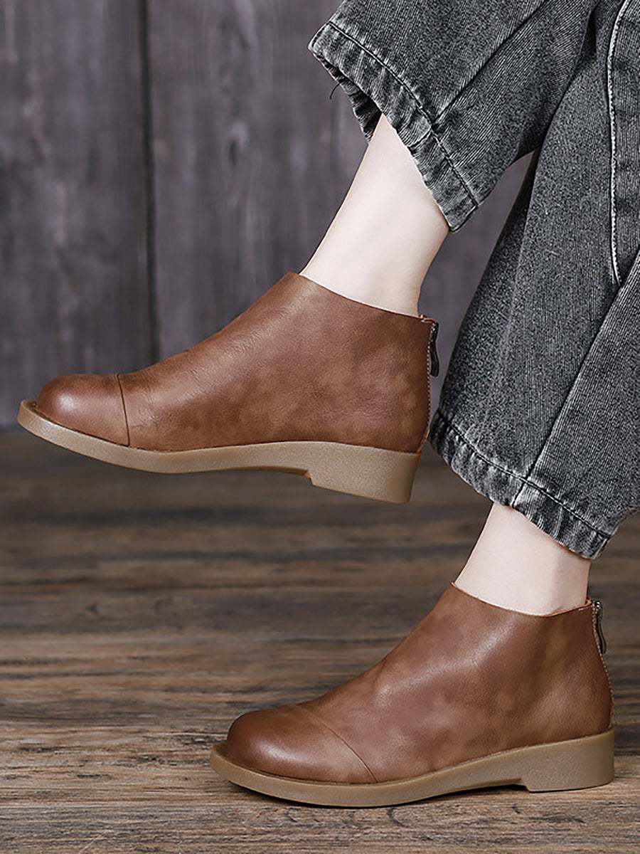 BUYKUD Stivali corti da donna vintage in vera pelle fatti a mano