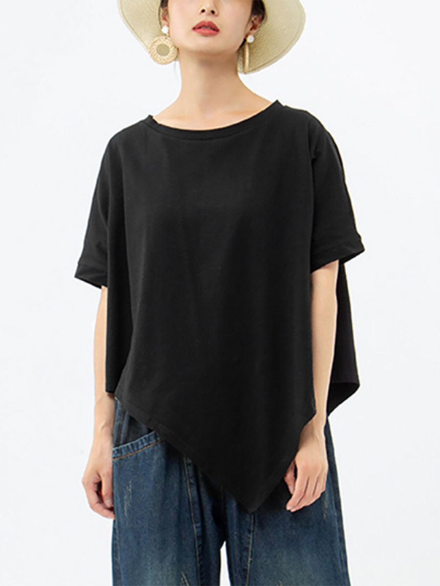 T-shirt ample irrégulier en coton pour femme