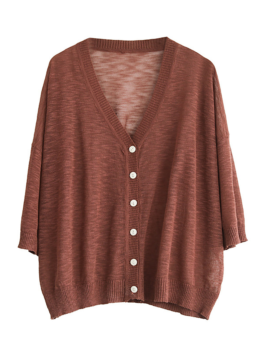Camicia casual in maglia larga con scollo a V estiva da donna