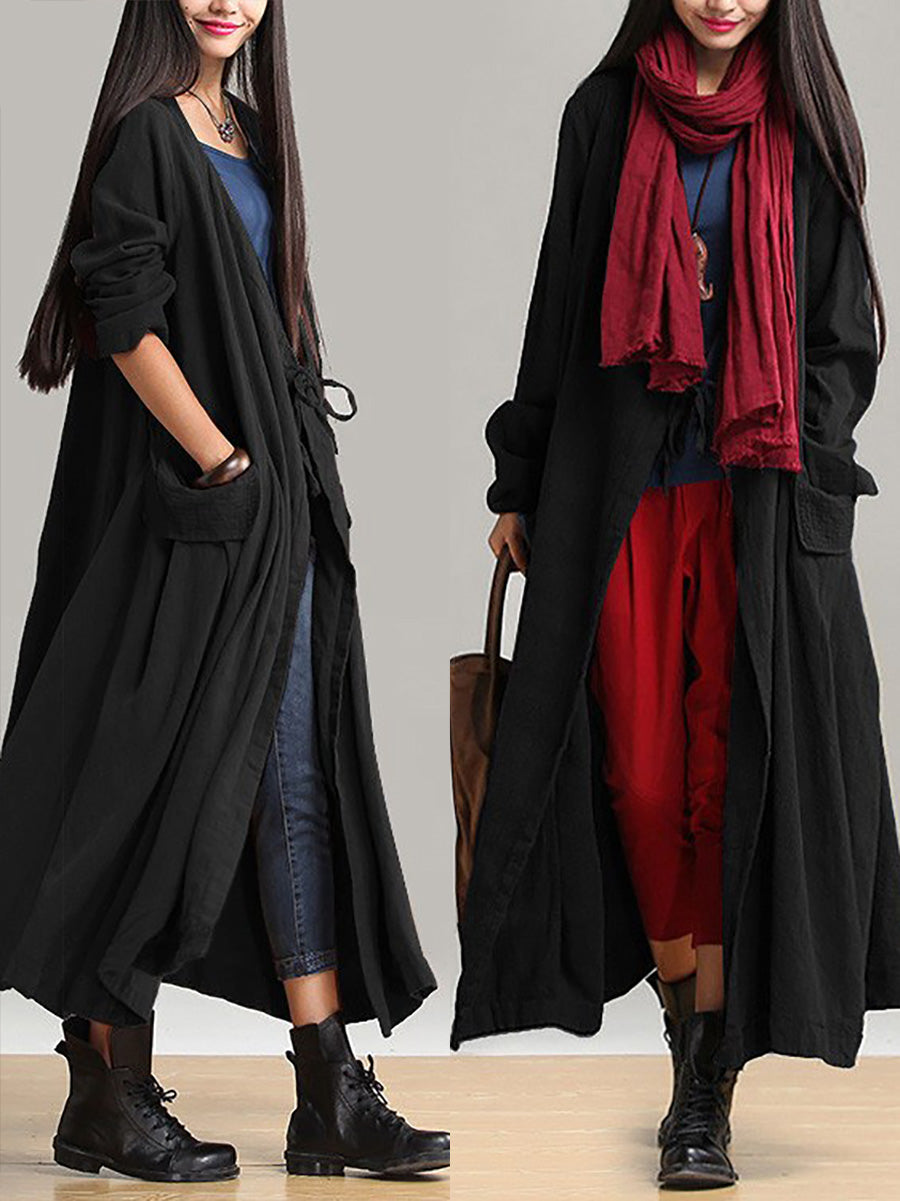 Manteau long et ample en coton ramie pour femme